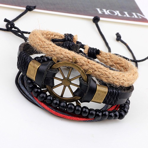 LRC Gelang Tangan Vintage Black Rudder Shape Decorated Multilayer Simple Bracelet