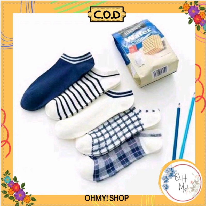 [ COD ] Kaos Kaki Wanita Pria Unisex Motif Garis Kotak Simple Polos Biru Dongker / Kaoskaki Wanita Pendek Semata Kaki / Kaos Kaki Korea Style