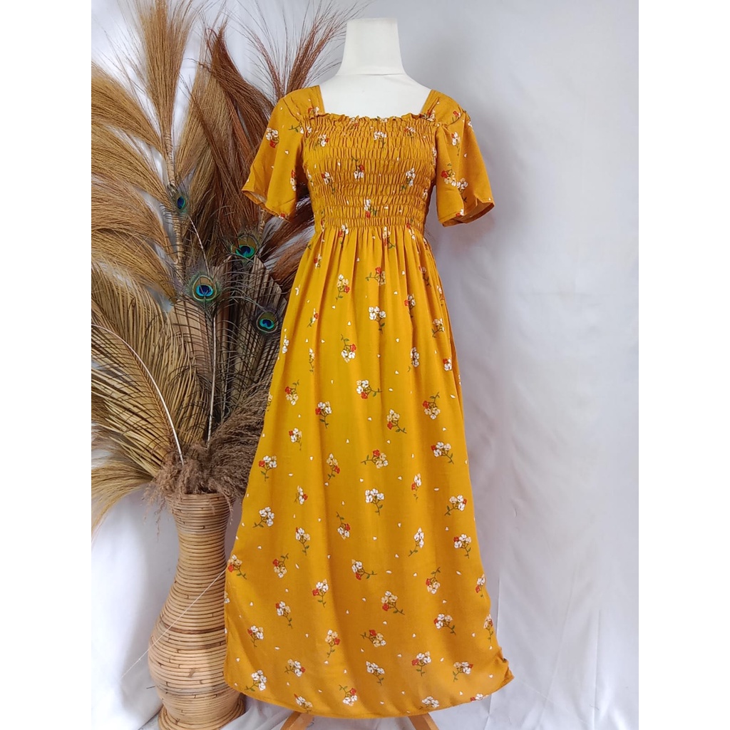VANESSA PANJANG/DASTER KERUT/DASTER SMOK-WAX BEGONIA KUNING