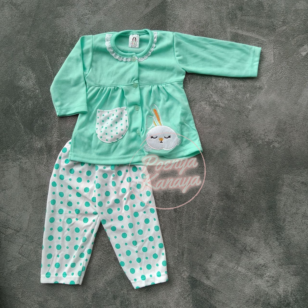 SPY17 Setelan Baju Bayi Piyama Bayi Panjang Perempuan KELINCI BORDIR Yeiko 6-12 bln-Hijau
