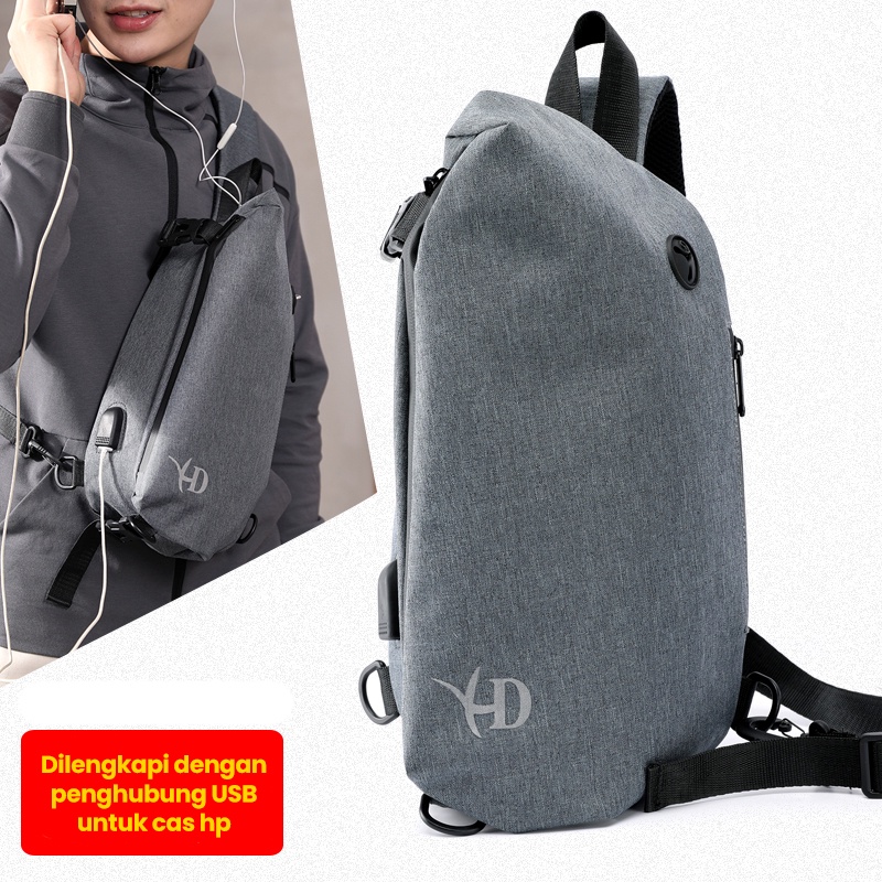 Uphike Tas Selempang Pria Casual Sling bag USB Charge Waterproof Tas Bahu Pria Santai Travel Handbag Shoulder Bag Import TS711