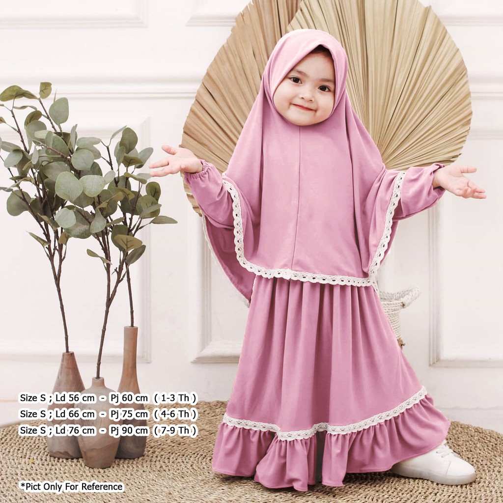 Setelan Gamis Anak Perempuan Umur 2 3 4 5 6 7 Tahun | Gamis Anak Muslim Setelan Hijab Syari S M L