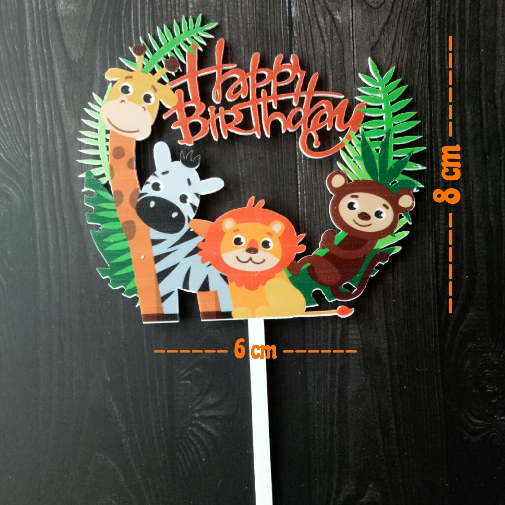 topper toper cake hiasan kue ulang tahun acrylic akrilik karakter animal hewan binatang zoo safari