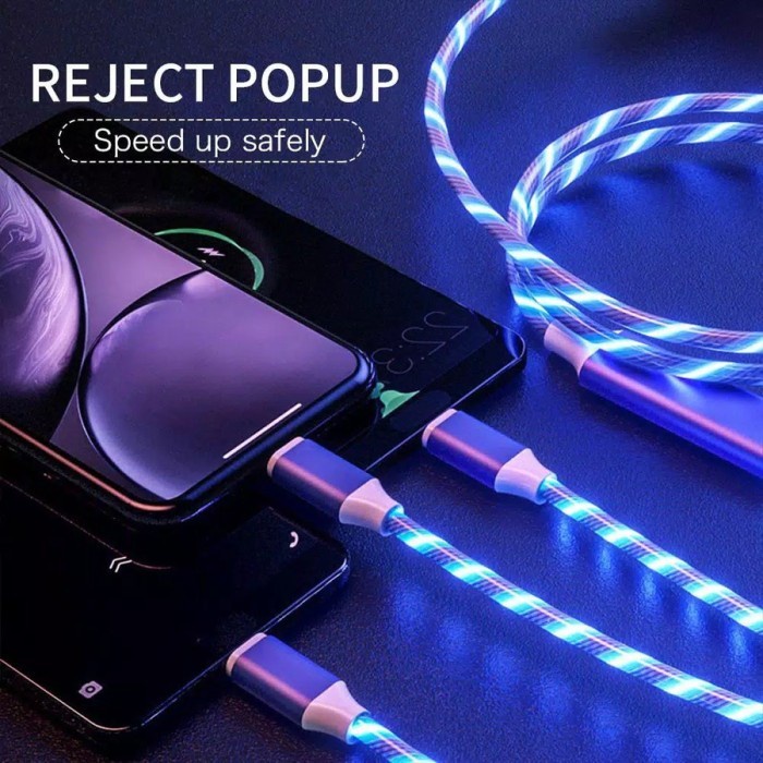 Promo!!!Kabel Charger Magnet Full LED Cable Fast Charging Jack 3 in 1 Untuk Micro USB / Type-C / iPhone Berkualitas Terbaik