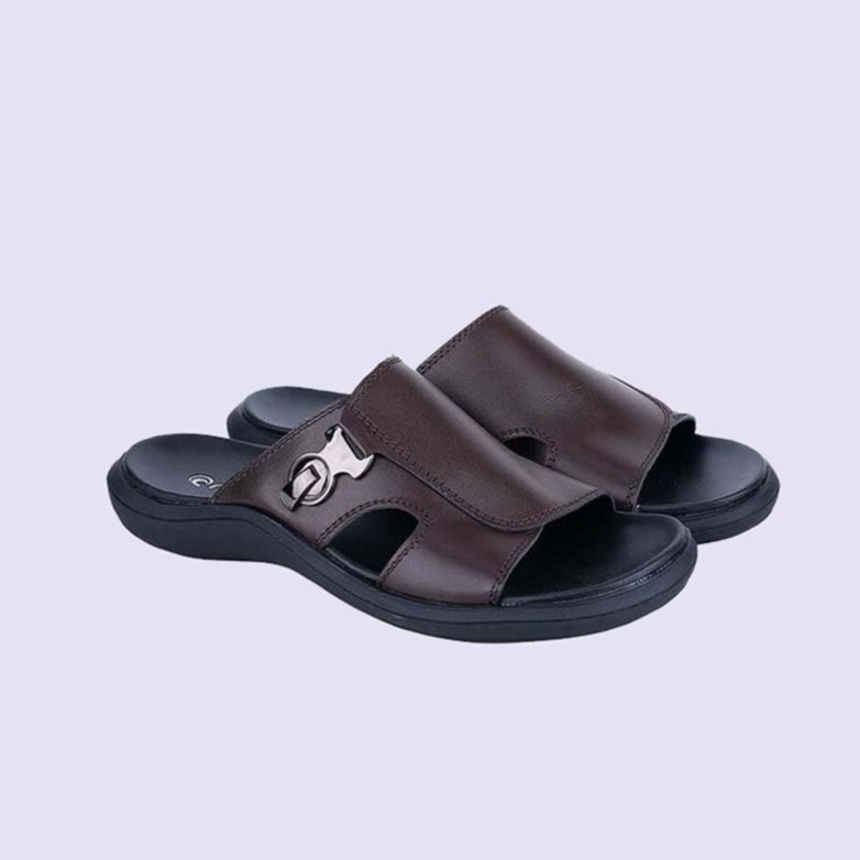 ORIGINAL Kulit Asli - Sandal Slide Pria Black &amp; Brown Sendal Selop Cowo