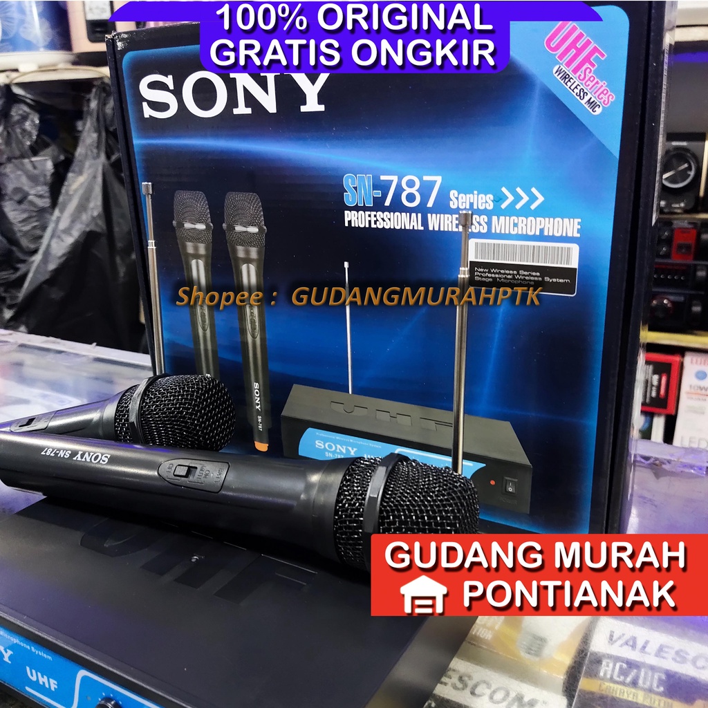 Mic Sony ORIGINAL SN-787 Microphone Double Wireless UHF Suara mantap - Hitam tanpa tali