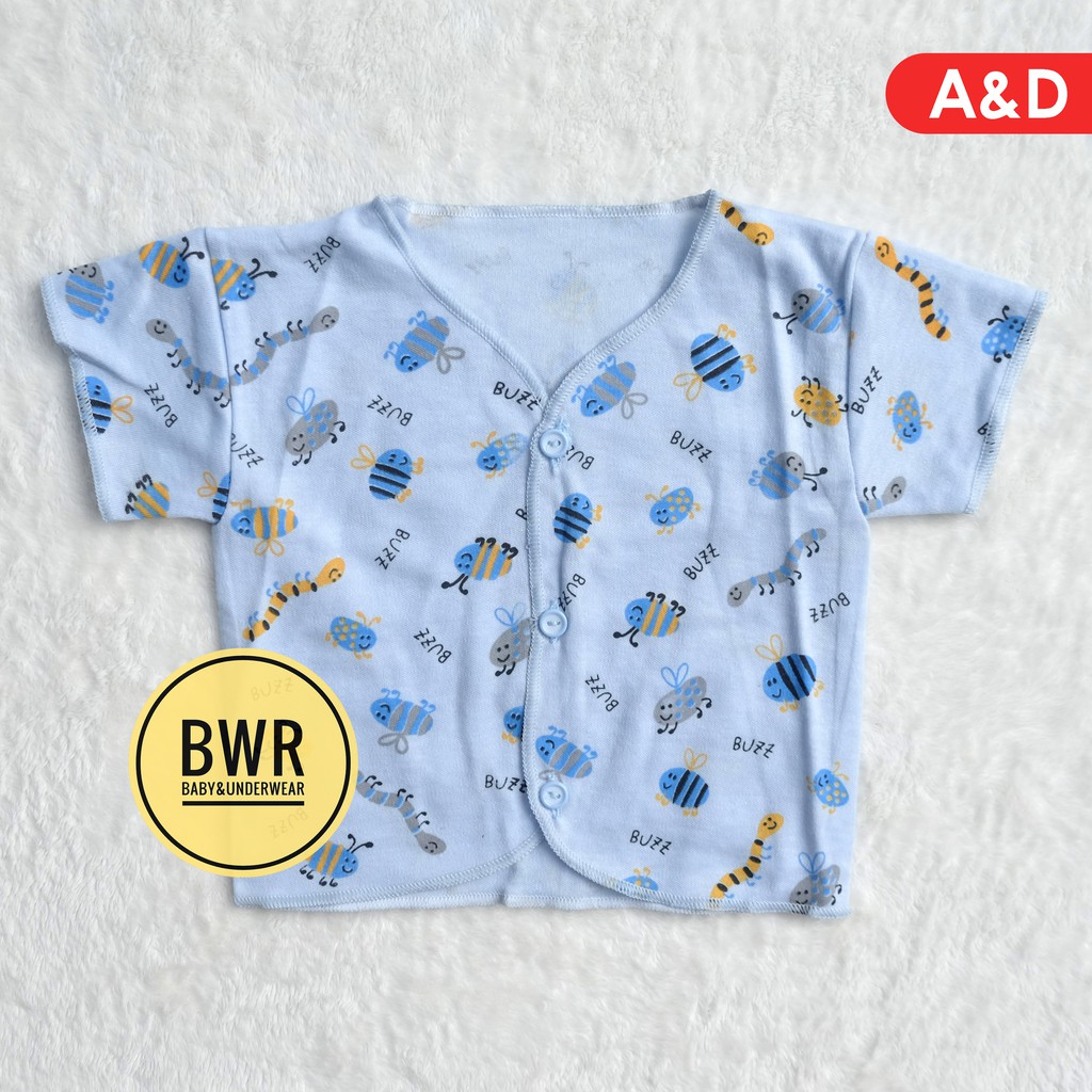 [ 6pc ] Baju Bayi A&amp;D Motif Tawon Warna PENDEK [ IV F5 ] Baju Bayi Kancing New Born - Bwr