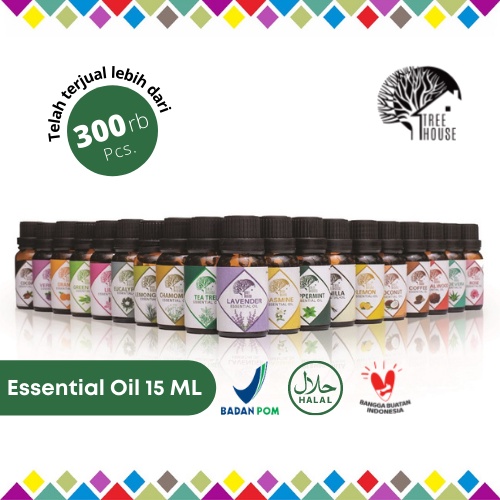 Essential Oil - 15ML by Tree House - Aromatherapy - Aromaterapi - untuk Diffuser / Humidifier - Esential Oil - Esensial Oil - Essensial Oil - Pengharum Ruangan - Minyak Atsiri - Oil Diffuser - Essential Oil Lokal - Lavender - Peppermint - Sandalwood