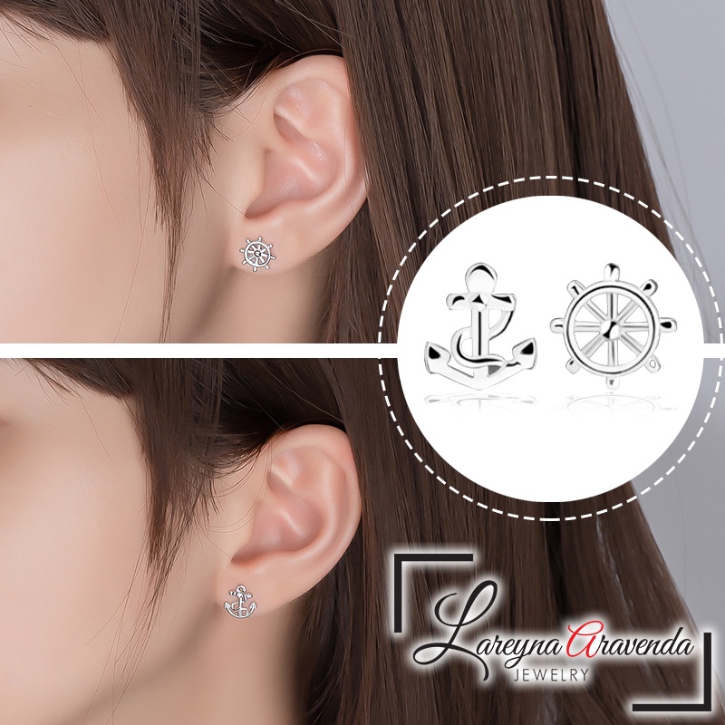 Anting Korea Wanita Silver S925 Model Jangkar Kemudi Bajak Laut AT053