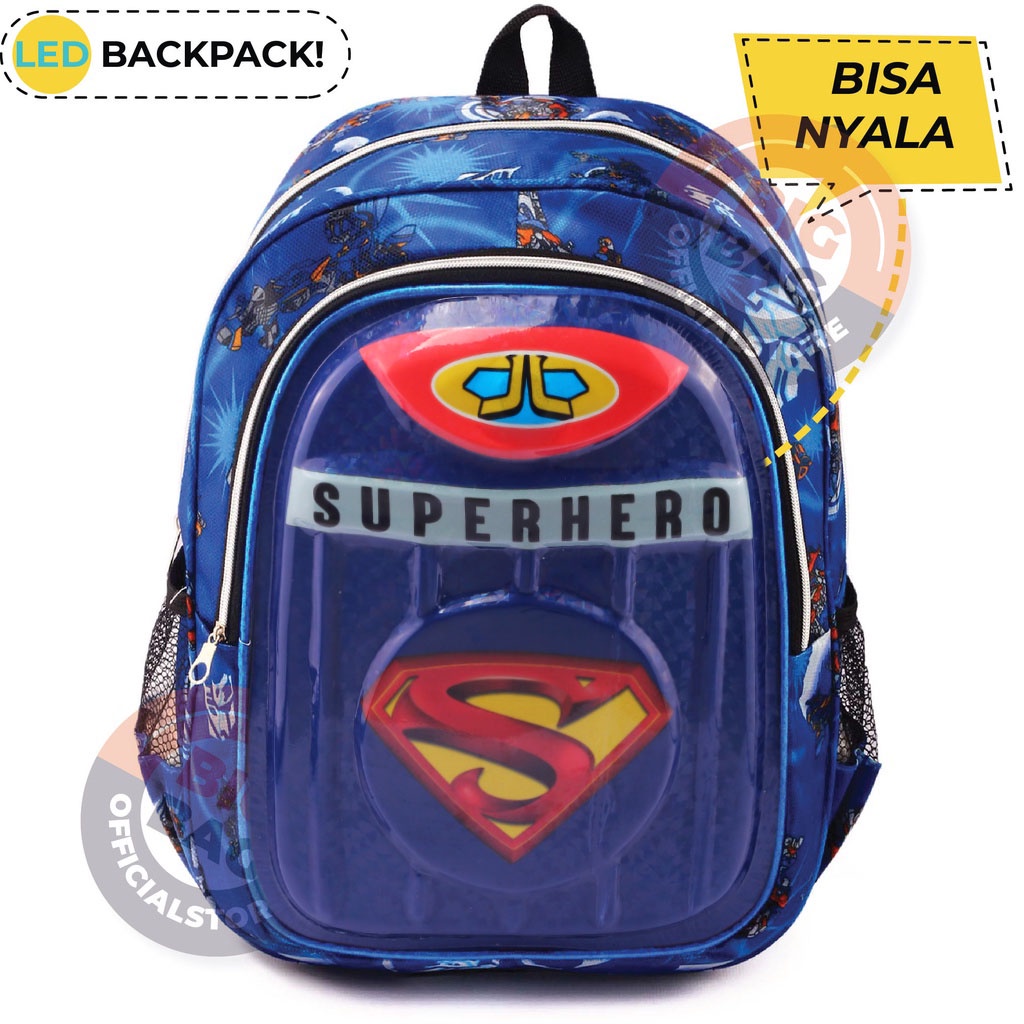 PTS Tas Ransel Timbul - Tas Emboss 4D - LED BACKPACK - RANSEL NYALA - CRACK - Tas Sekolah