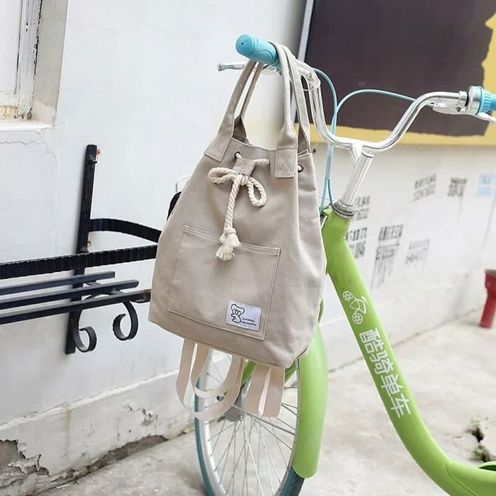 Backpack Tas ransel serut kanvas wanita 2 way - tote bag canvas import
