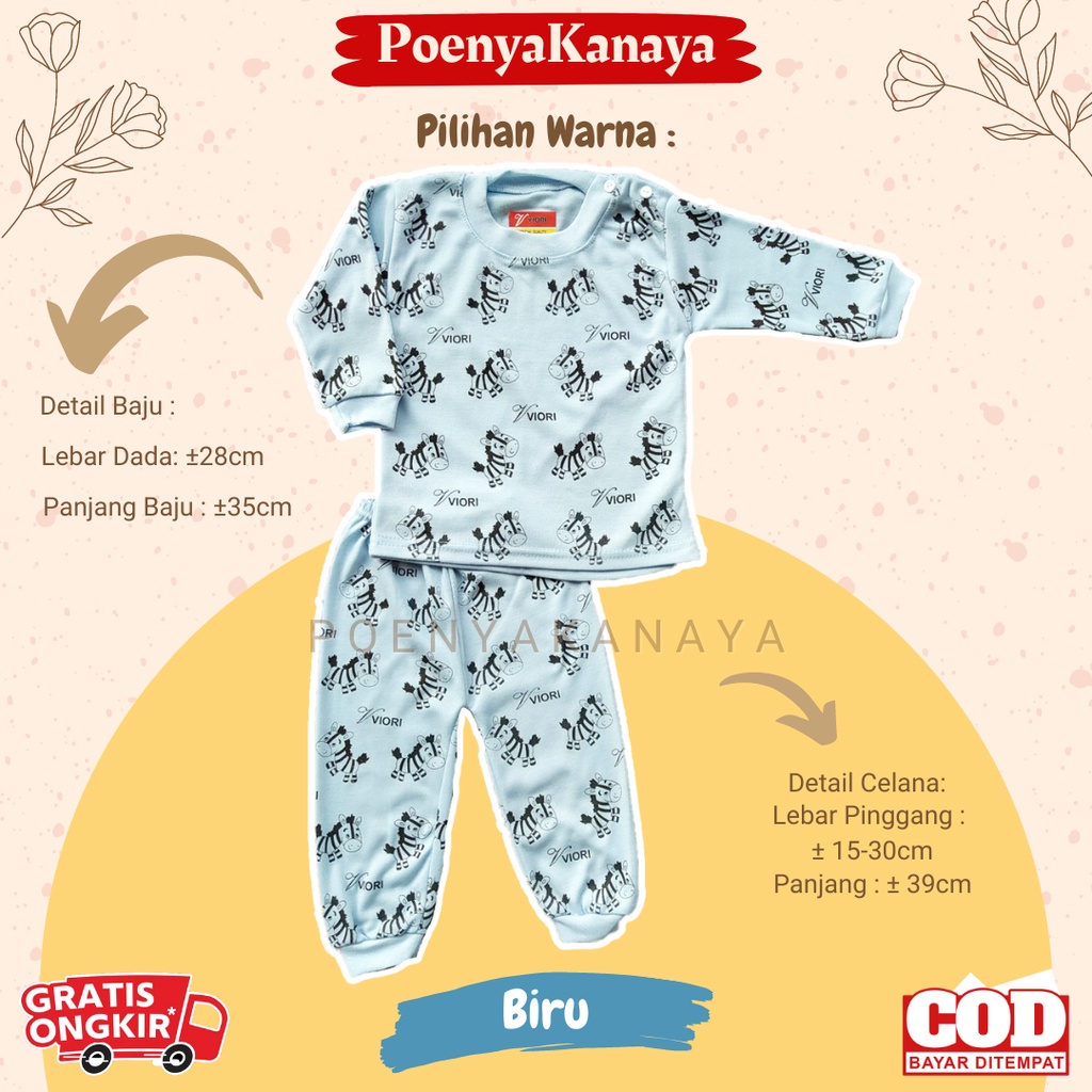 Setelan Baju Bayi Piyama Bayi Panjang ZEBRA WARNA Viori 6-18 Bulan SPY104