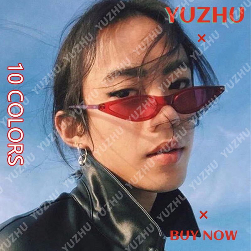 (YUZHU) Kacamata Hitam Vintage Cat Eye Small Sunglasses Drop Shape Women/Men Retro Sun Glasses