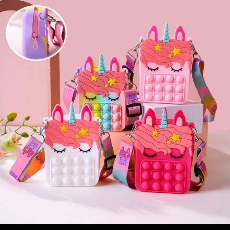 Tas Pop It Tiktok selempang Viral Unicorn Travel bag anak wallet toys