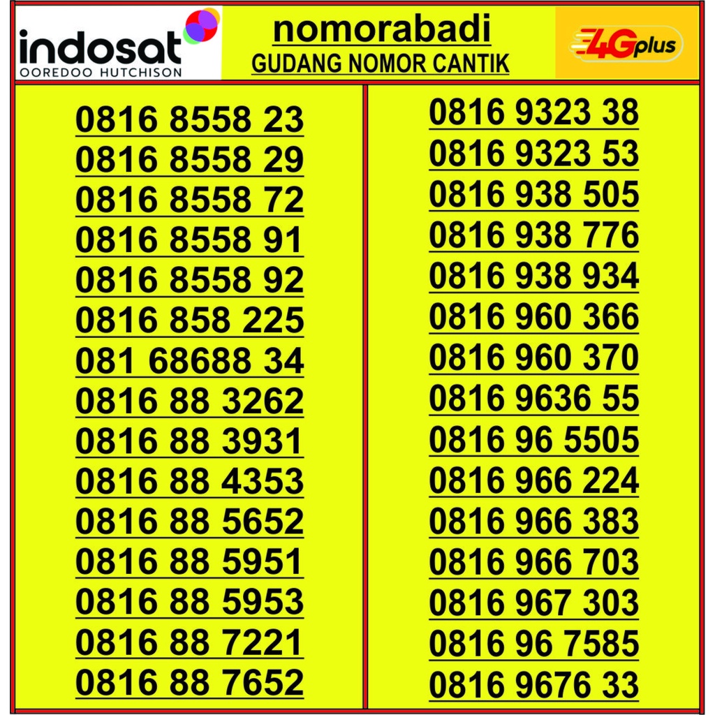 NOMOR CANTIK INDOSAT 4G 10DIGIT H600
