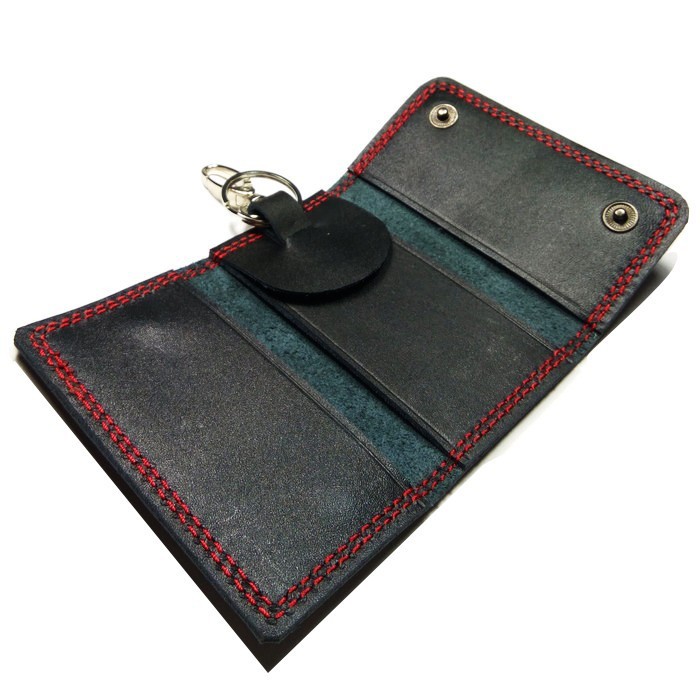 Dompet STNK Kulit Asli / Genuine Leather Keychain Black Red Stitch-P03