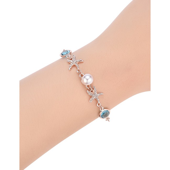 LRC Gelang Tangan Fashion Gold Color Starfish Shape Decorated Bracelet