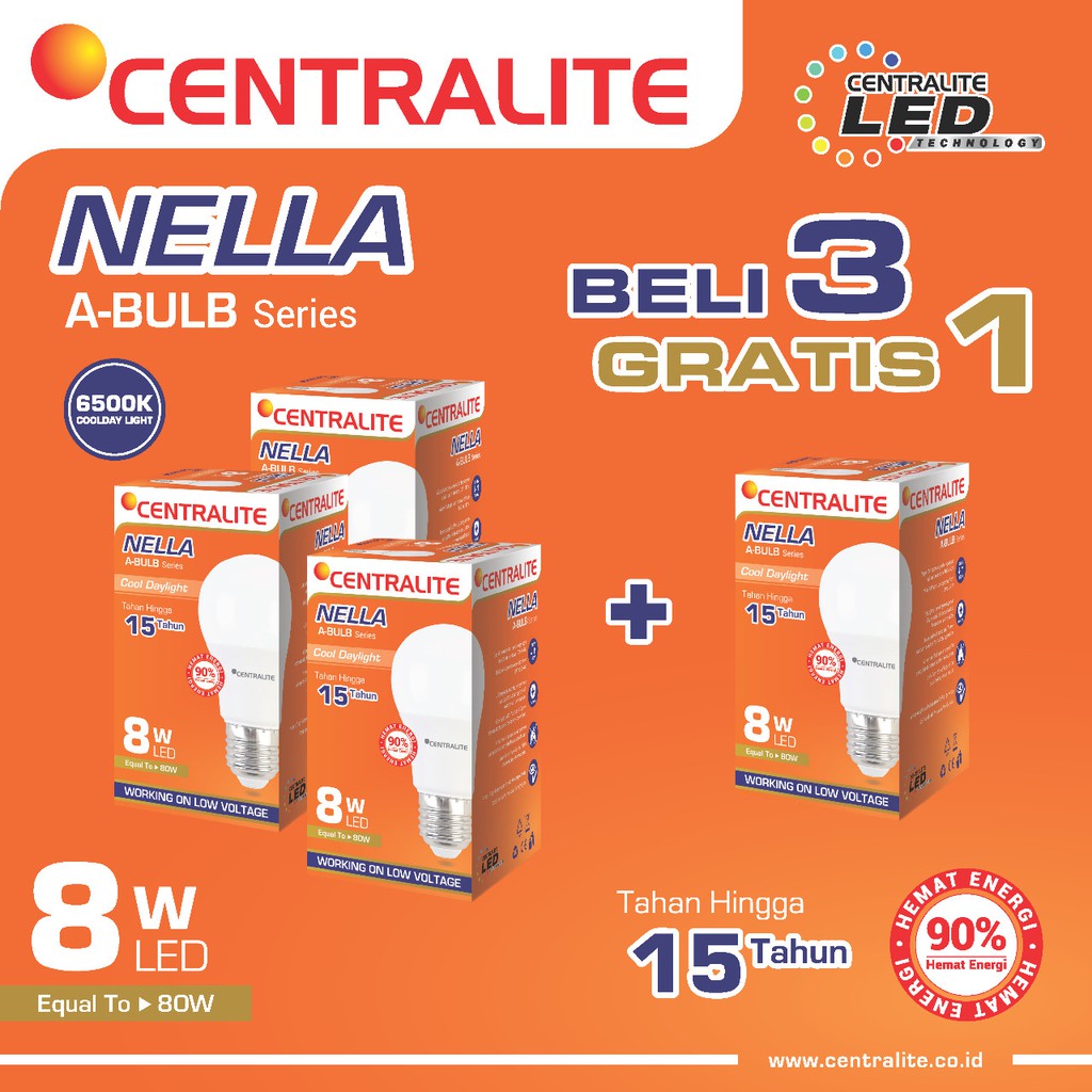 Paket 8W CD Putih Isi 4 Pcs CTL Nella Lampu Led Bulb Classic 8W CD Putih / Paket Bundling Lampu Led