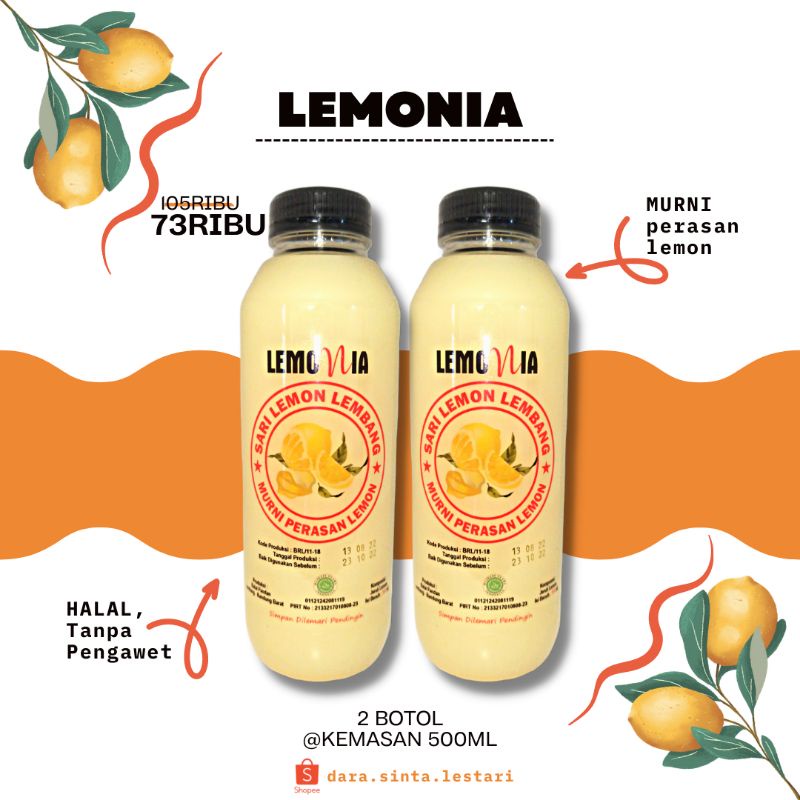 

[DISKON ||BISA COD]2 BOTOL masing2 isi 500mL LEMONIA DIET&IMUNITAS