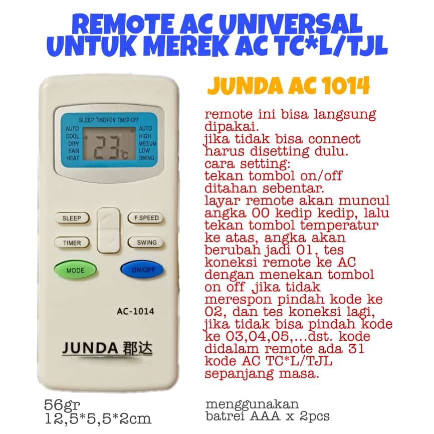 REMOT MULTI AC 1 / REMOTE MULTI UNIVERSAL MEREK JUNDA BERBAGAI MEREK AC