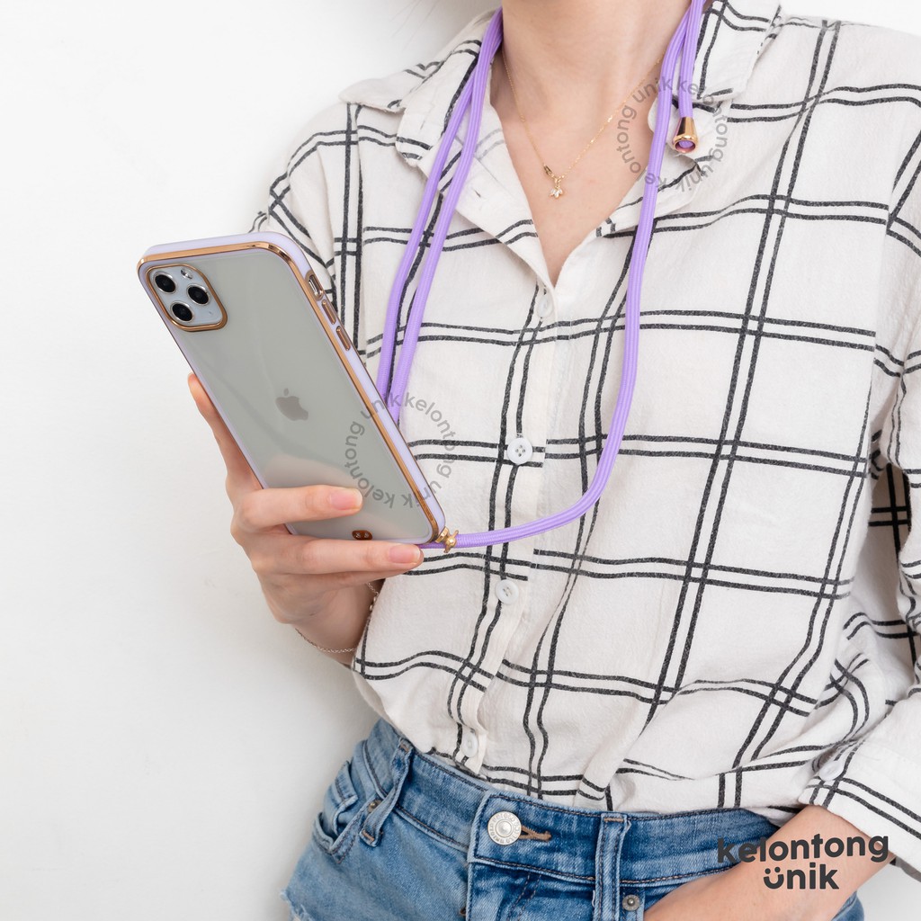 (Seri 2) For iPhone - Anti Crack Gold Plating Lanyard Case/ Sling Case Tali