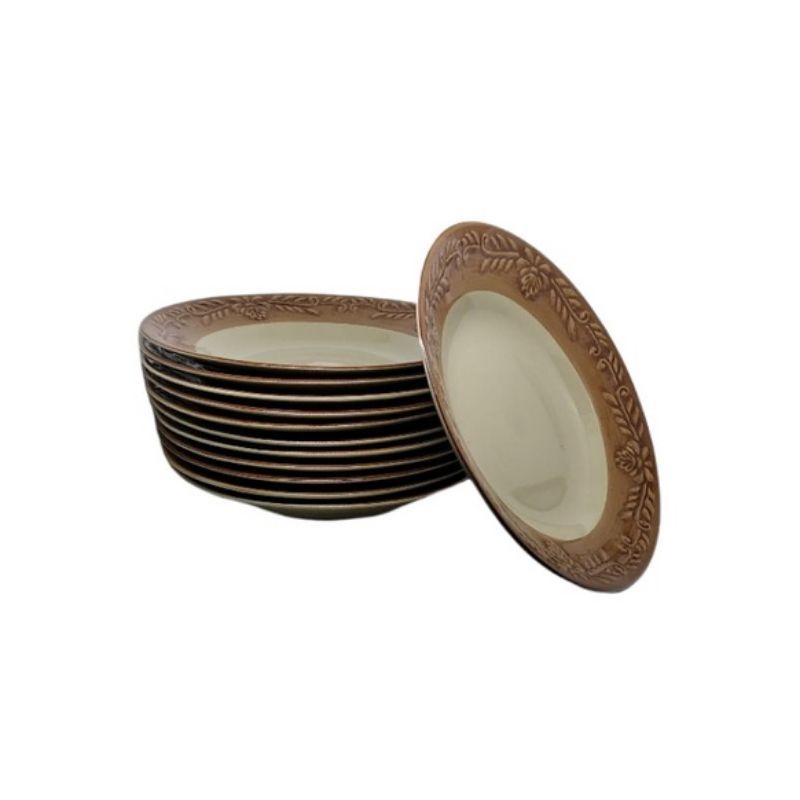 PIRING MAKAN COKLAT KEMBANG 1 LUSIN PIRING KERAMIK BELING PIRING MAKAN KERAMIK PIRING