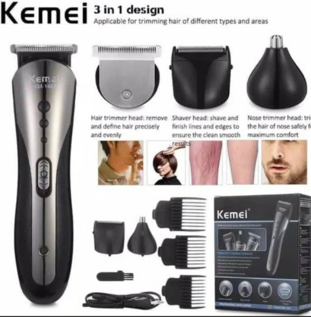 Cukuran kemei cukur rambut km1407 clipper rambut  3in1 untuk shaver, cukur jenggot, cukur buluhidung