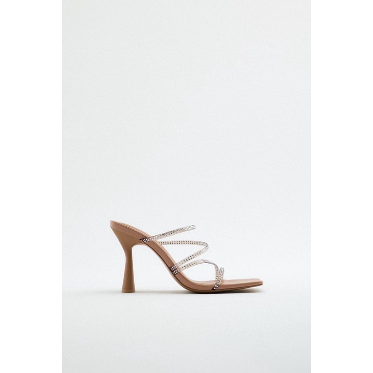 Zara Heeled Sandals With Rhinestone Straps High Heel Heels Sandal 0053