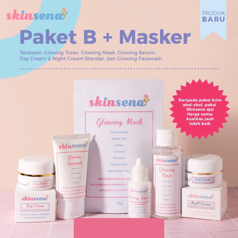 SKINSENA SKINCARE BPOM PAKET GLOWING | SKIN SENA GLOWING TONER SERUM FACEWASH DAY NIGHT CREAM