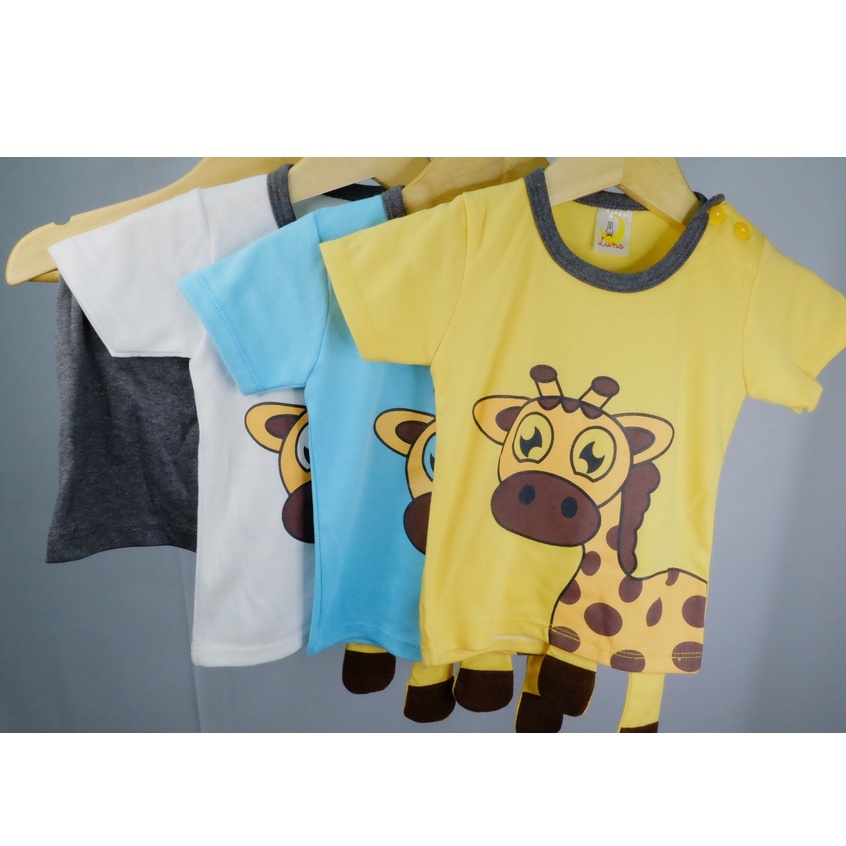 Setelan baju baby bayi laki laki jerapah katun LUNA