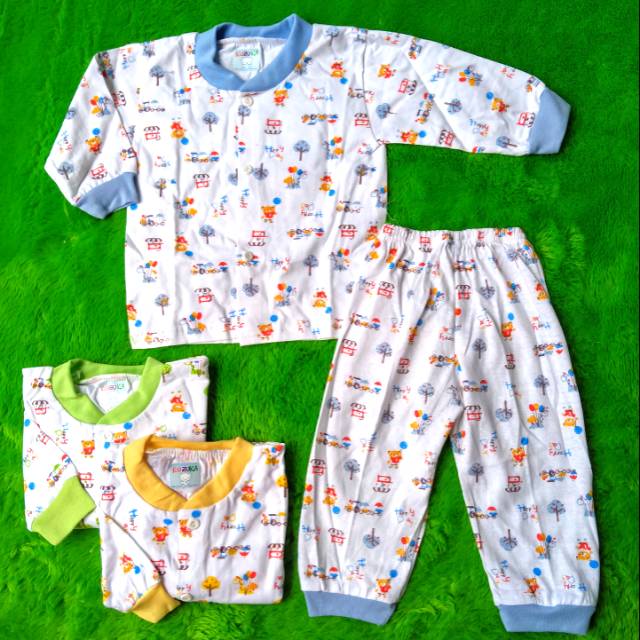 SPJ29 Setelan Piyama Bayi Kancing Depan Kuzuka, Piyama Tangan Panjang Bayi 5-15 bulan