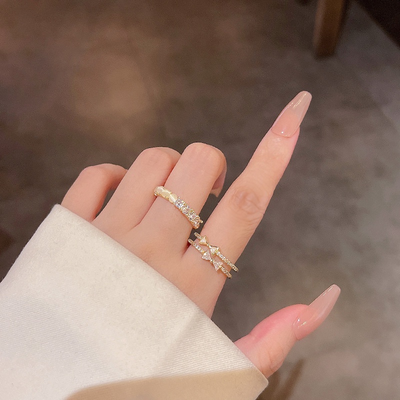 Set Cincin Jari Telunjuk Adjustable Desain Pita Hias Opal super Lucu Untuk Wanita