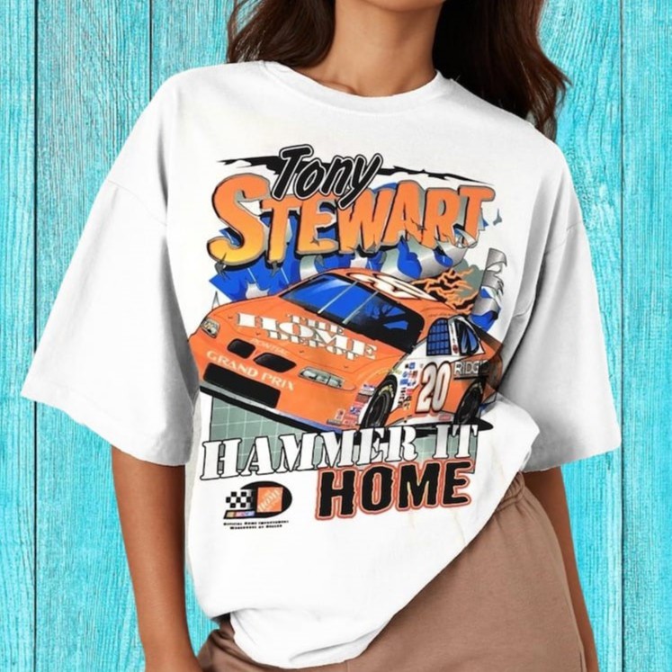 Nascar Tony Stewart Racing Car T-shirt Unisex Sport Tee, Kaos Putih Nascar Tony Stewart Racing Car P