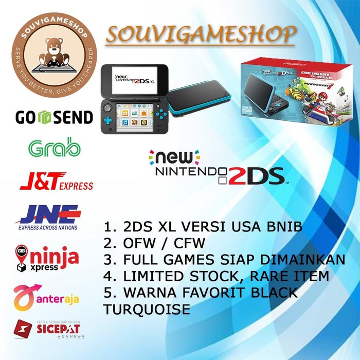 CONSOLE NEW 2DS XL USA BLACK TURQUOISE - Mario Kart 7 (RARE) CFW / OFW