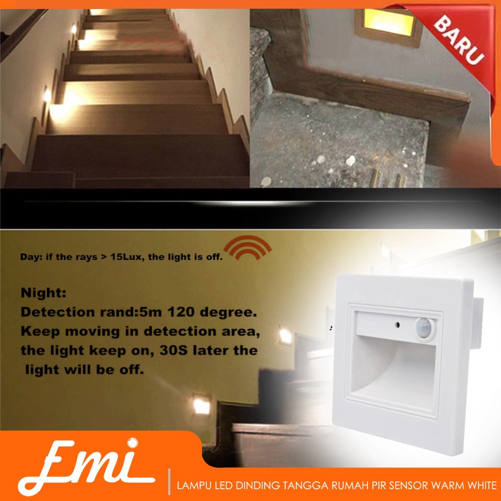 Lampu LED Dinding Tangga Rumah PIR Sensor Warm White 1.5w