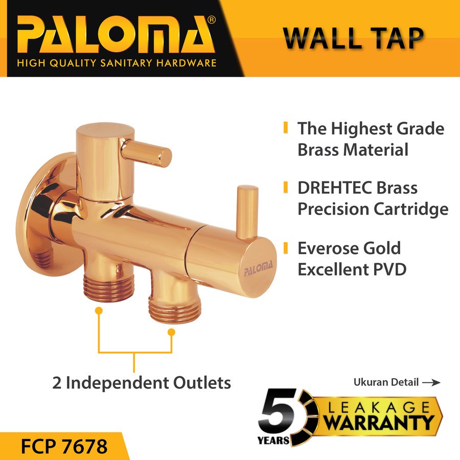 PALOMA FCP 7678 Keran Stop Cabang Toilet WC Jet Shower Tembok Kran Air RoseGold