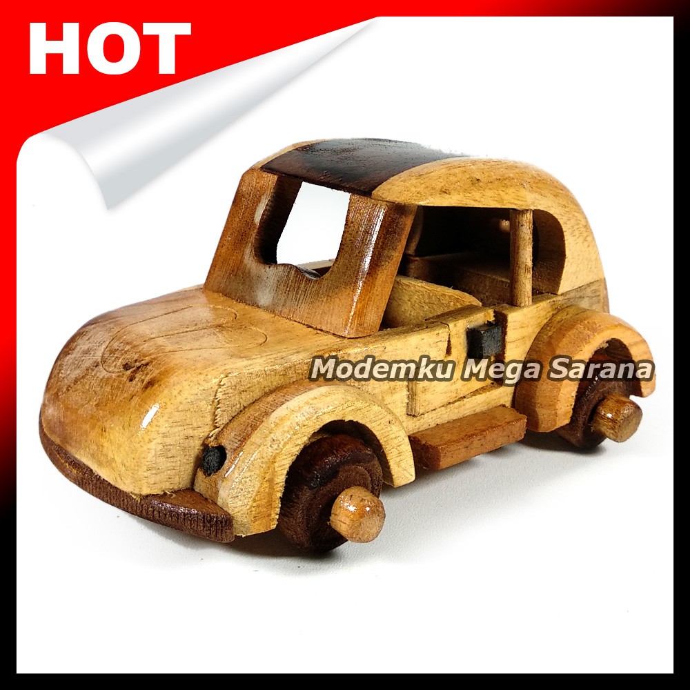 Diecast Miniatur Mobil VW Kodok Kayu - Ukuran S Mini 13x8x6 cm