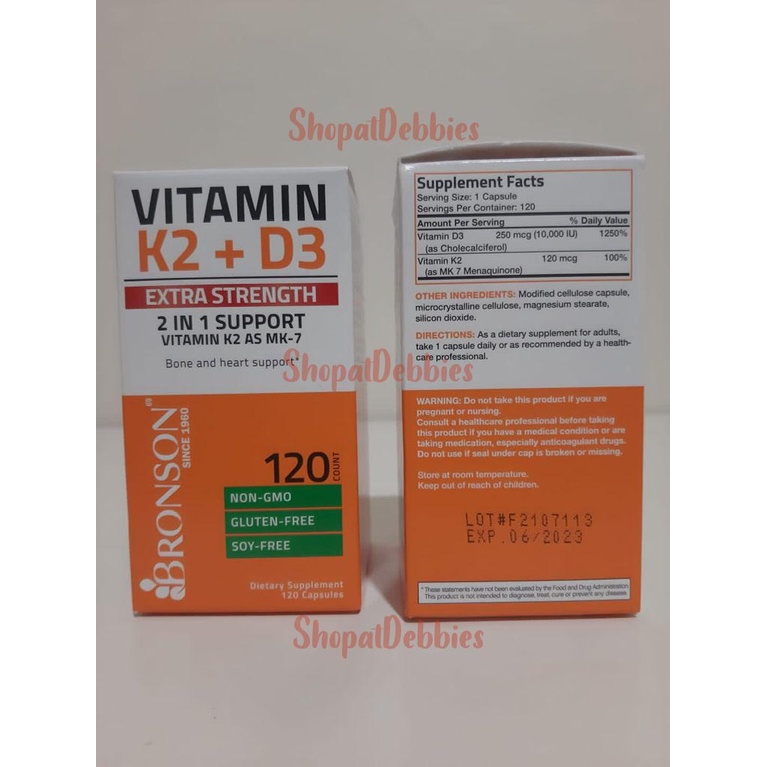 Bronson Vitamin K2 MK-7 Plus Vitamin D3 Extra Strength - 60, 120 Capsules