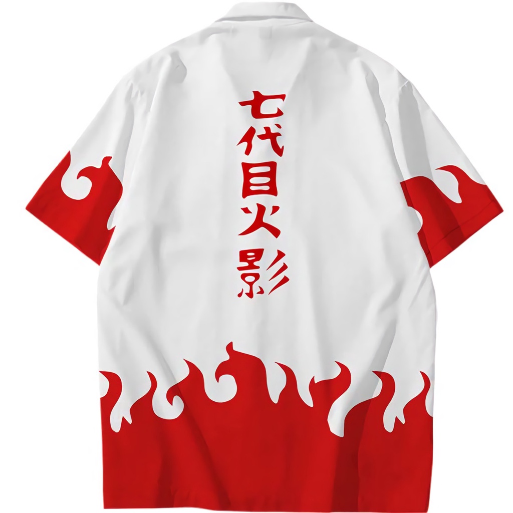 Kemeja Yondaime Fire White Anime Manga Naruto Premium Unisex