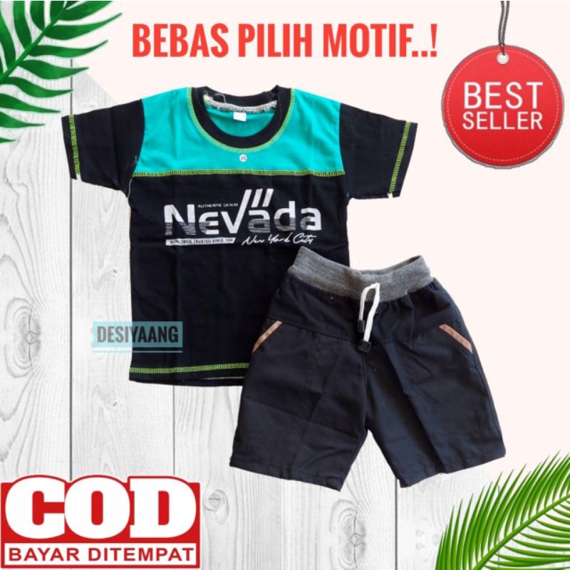 SET ANAK Laki Laki KAOS Oblong Two Tone DAN CELANA Pendek RIB MOTIF Size S Usia 3-4  Tahun