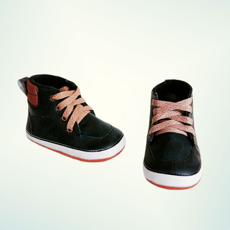 sepatu bayi preewalker anak laki laki HITAM boots kulit tali
