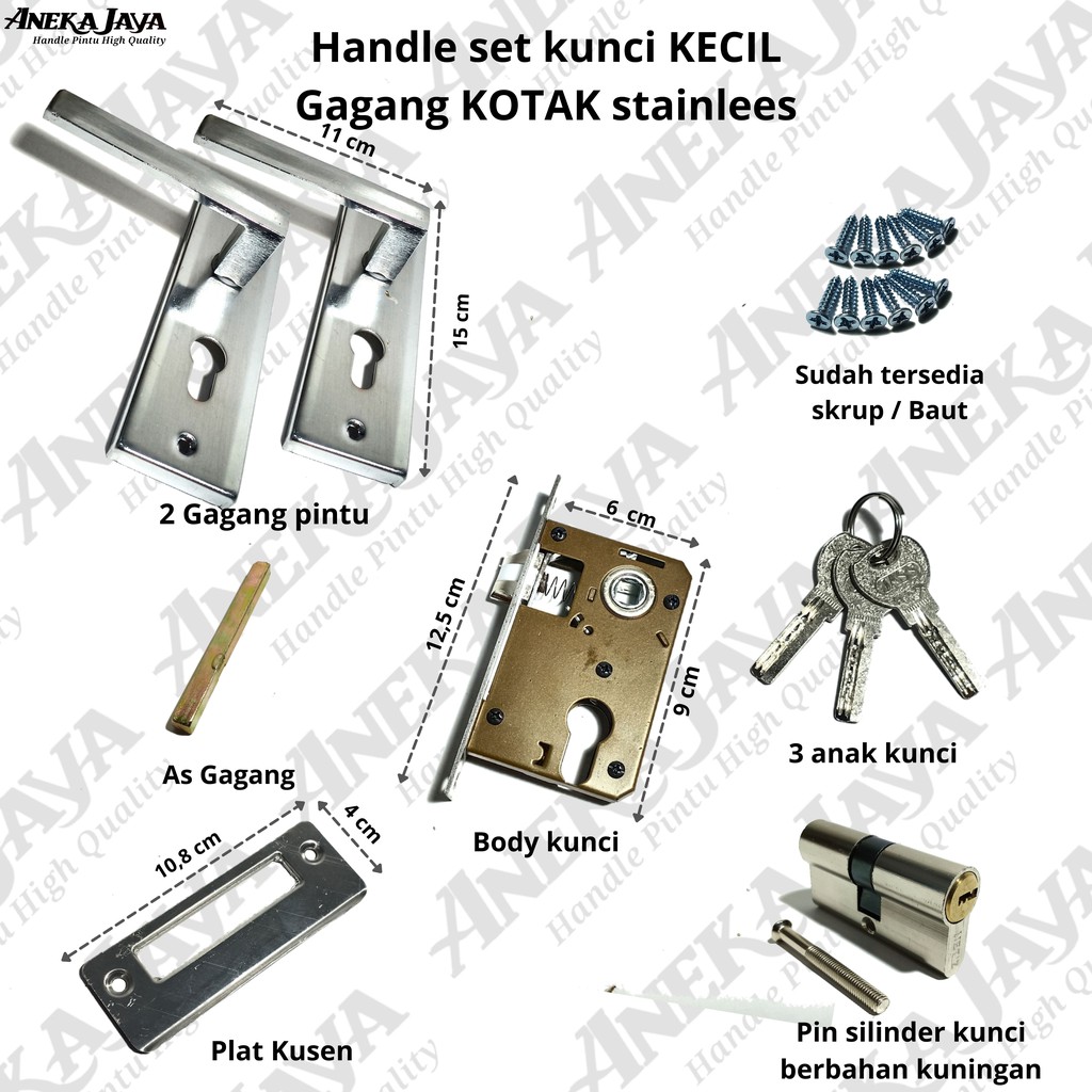 Handle set kunci KECIL / Gagang pintu rumah kantor kamar / Handel Full set stainlees awet murah