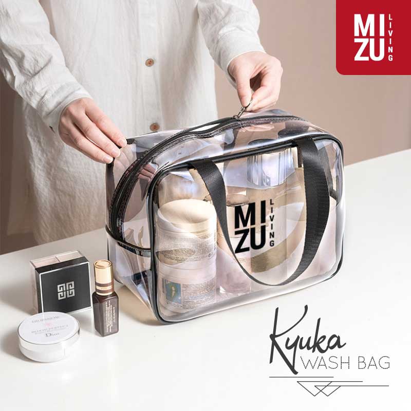 MIZU KYUKA Wash Bag Clear PVC Transparent Cosmetics Travel Makeup Bag Tas Kosmetik Bening Transparan