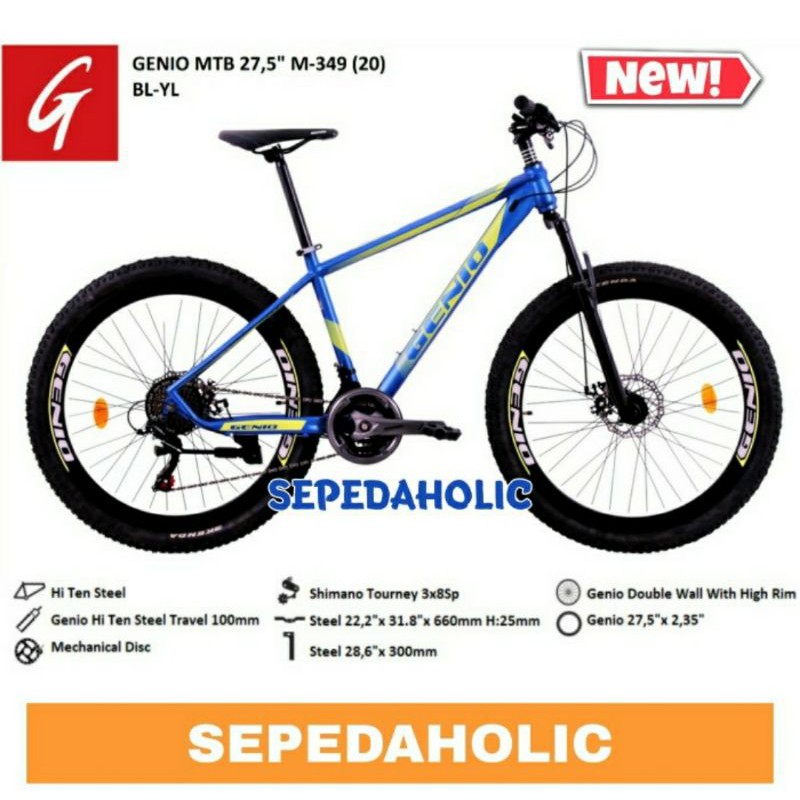 Sepeda Gunung 27.5" Inch MTB GENIO M 349 Shimano 24 Speed GARANSI 5 TH