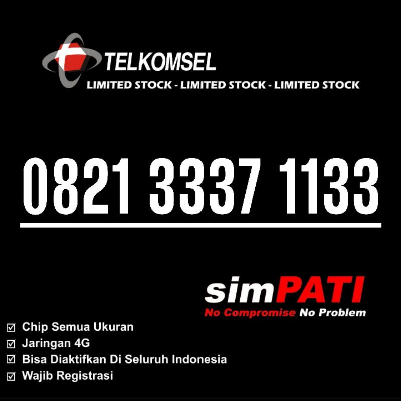 Kartu Perdana  Simpati No cantik 4G Tripel AABB - Nomor Cantik Simpati 4G - No cantik Simpati 3337 1
