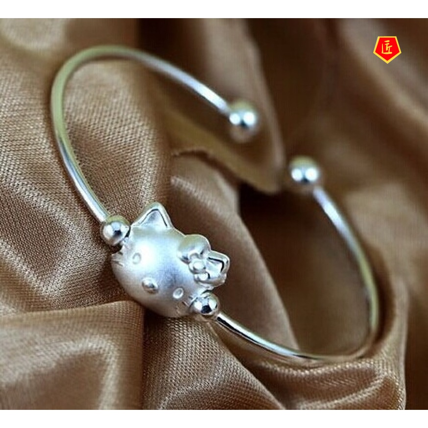 [Ready Stock]Korean Style Cartoon Cat Silver Bracelet Simple Fashion