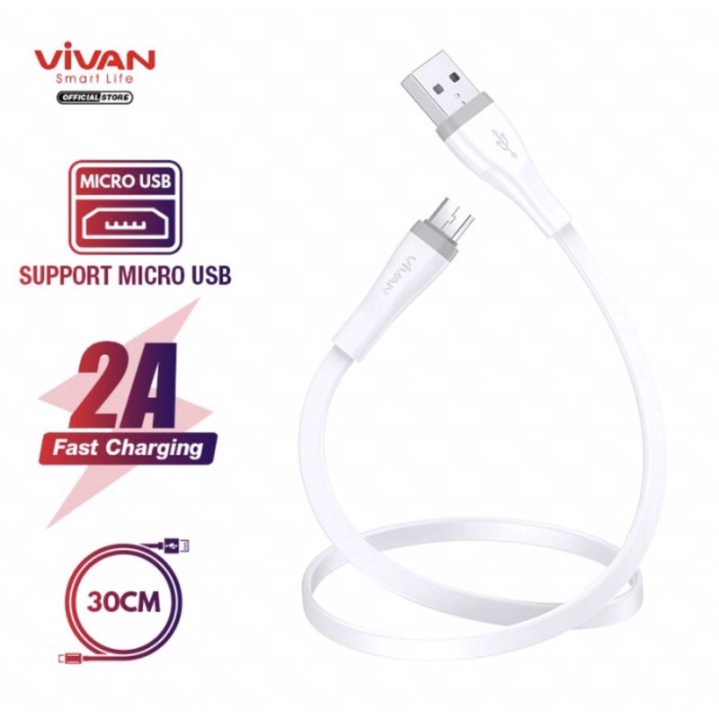 KABEL DATA VIVAN SM30S 2A MICRO USB ORIGINAL VIVAN KABEL CHARGER 30CM QUICK CHARGE