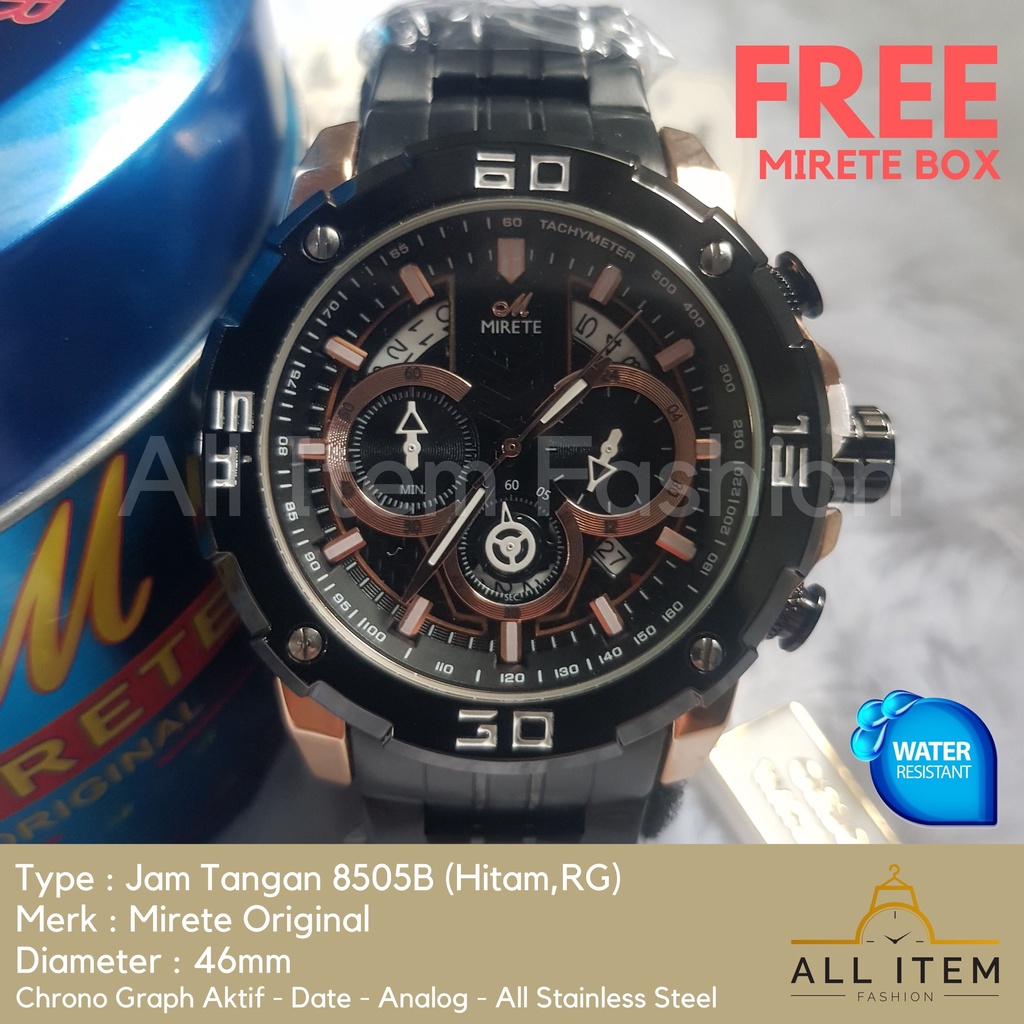 Jam Tangan Chrono Rantai MIRETE 8505B / Jam Tangan Pria Anti Air ORI / Arloji / Watches (FREE BOX)