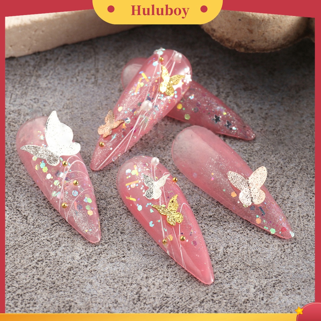 Huluboy Huluboy♡ 1 Kotak Ornamen Kupu-Kupu 3D Bahan Metal Tahan Karat Untuk Dekorasi Nail Art