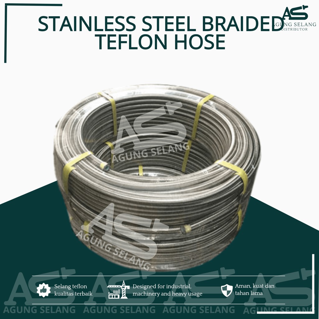 Selang Teflon PTFE Stainless Braided 1" Heavy Duty Chemical ID 25mm